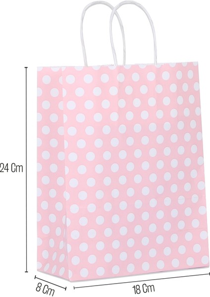 18*24*8 Pembe Puantiye Saplı Kağıt Çanta 24 Adet