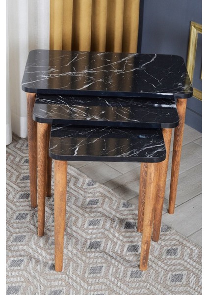 Zigon Sehpa Ahşap Torna Ayak Siyah Kr 2066