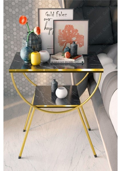 Yan Sehpa Komodin Metal Ayak Çift Gold Bendir