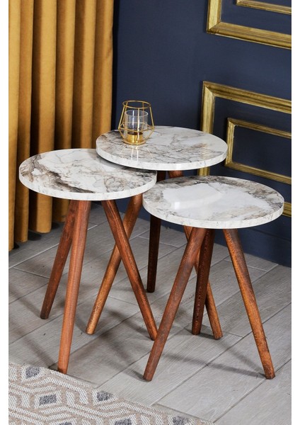 Zigon Sehpa 3'lü Ahşap Orjinal Torna Ayak Efes 2083