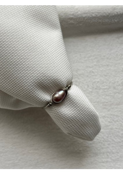 Gerçek Mor Inci Ayarlanabilir Gümüş Renk Yüzük