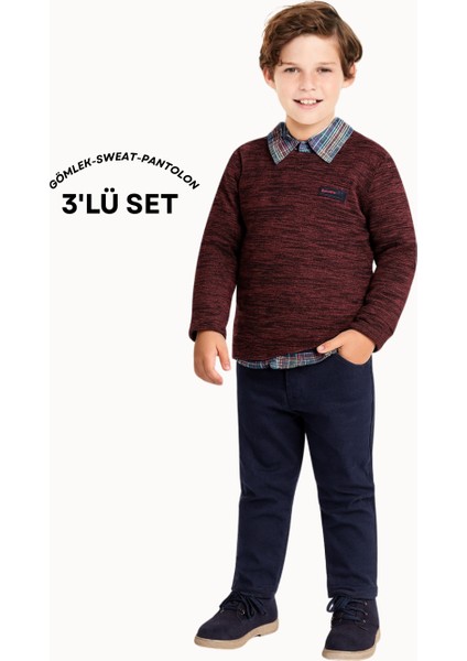 3'lü Set Triko Sweat & Pantolon & Gömlek Erkek Çocuk Takım