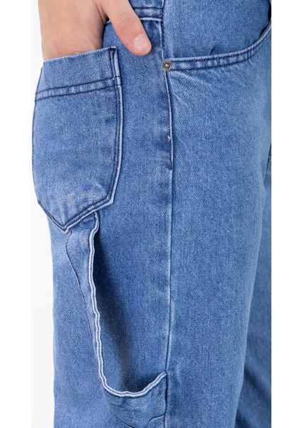 Mavi Geniş Paça Beli Lastikli Kız Çocuk Jean Pantolon 20496 fiyatları