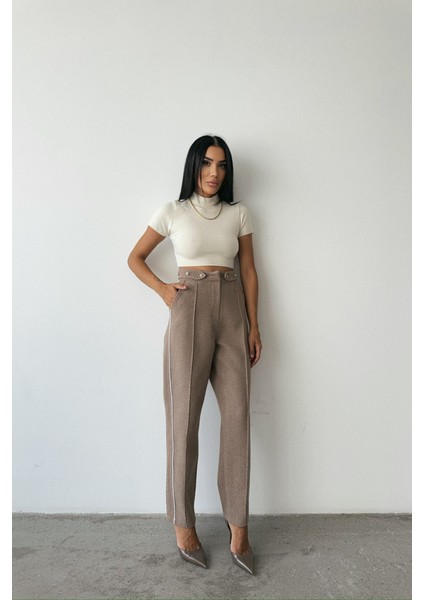 Chanel Pantolon Yan Biyeli - Vizon