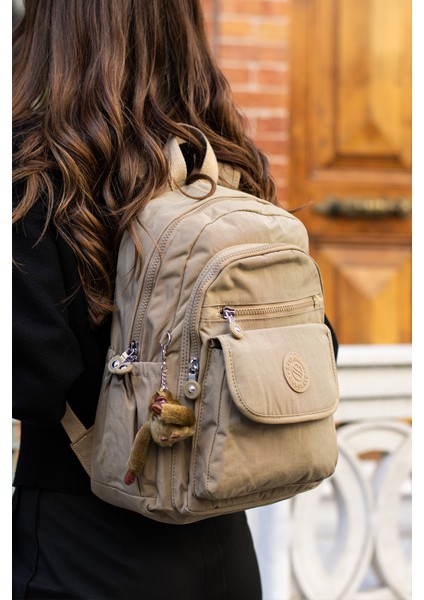 Çok Cepli Kadın Sırt Çantası Orta Boy Günlük HV3003 Koyu Bej