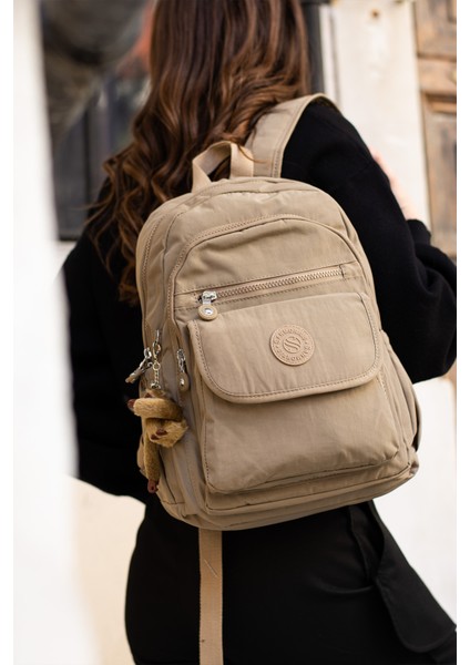 Çok Cepli Kadın Sırt Çantası Orta Boy Günlük HV3003 Koyu Bej fiyatları