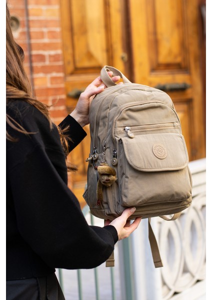 Çok Cepli Kadın Sırt Çantası Orta Boy Günlük HV3003 Koyu Bej modelleri