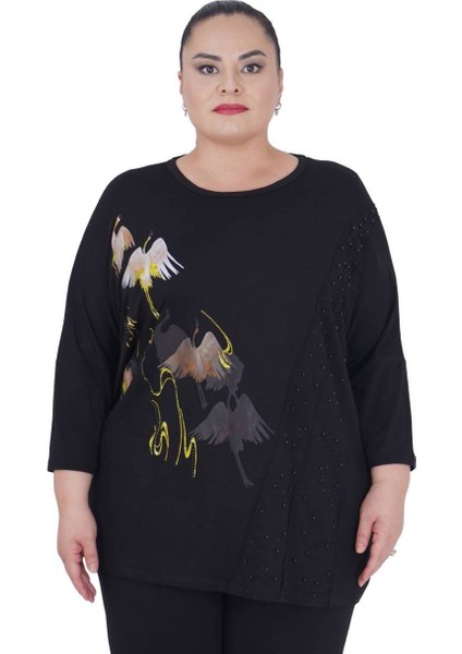 Kadın Büyük Beden Siyah Oversize Şık Uzun Kollu Bluz