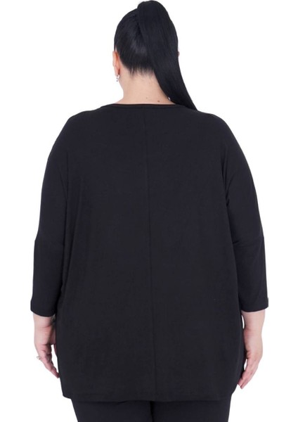 Kadın Büyük Beden Siyah Oversize Şık Uzun Kollu Bluz modelleri