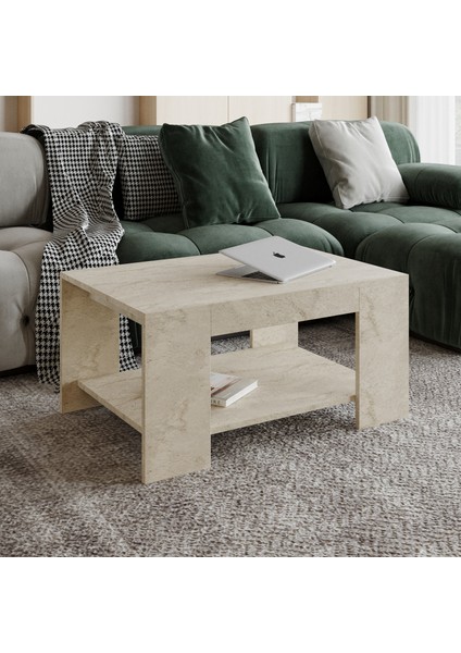 Lina Orta Sehpa – Modern Minimal Tasarım, Traverten Desen