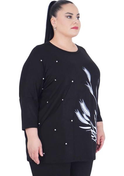 Kadın Büyük Beden Siyah İnci Detaylı Oversize Bluz fiyatları