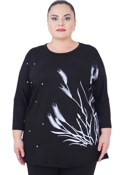 Kadın Büyük Beden Siyah İnci Detaylı Oversize Bluz modelleri