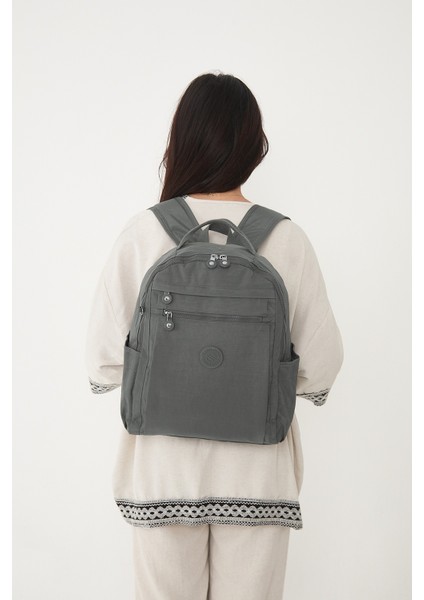 Çok Cepli Kadın Sırt Çantası Orta Boy Günlük HV3059 Koyu Gri