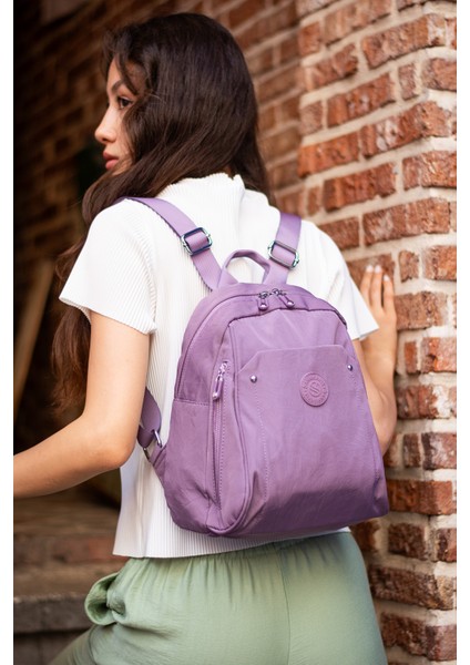 Çok Cepli Kadın Sırt Çantası Küçük Boy Günlük HV4013 Açık Mor