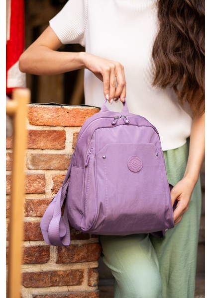 Çok Cepli Kadın Sırt Çantası Küçük Boy Günlük HV4013 Açık Mor fiyatları