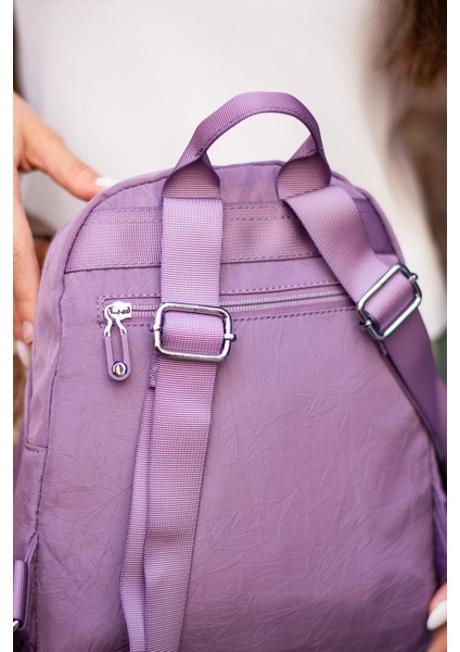 Çok Cepli Kadın Sırt Çantası Küçük Boy Günlük HV4013 Açık Mor modelleri