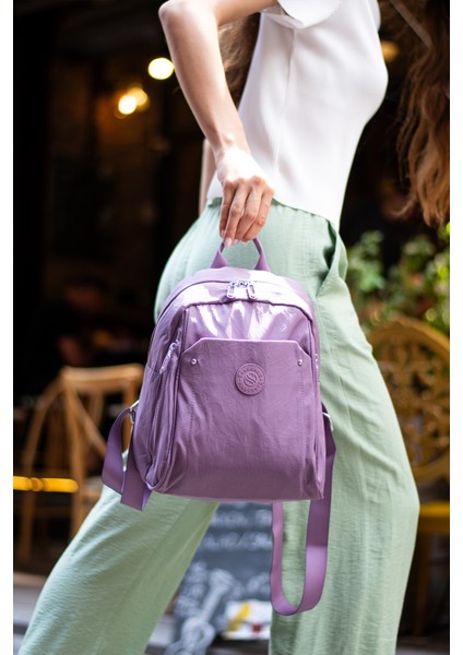 Çok Cepli Kadın Sırt Çantası Küçük Boy Günlük HV4013 Açık Mor indirimleri