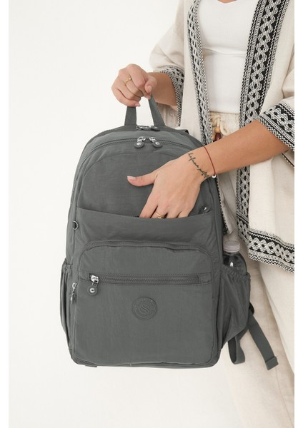 Çok Cepli Kadın Sırt Çantası Büyük Boy Okul ve Günlük HV3062 Koyu Gri indirimleri