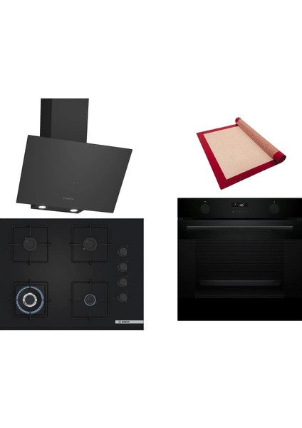 Siyah 3 Lü Ankastre Set 352 ( HUA736EA0T - POH7C6P30O - DWK64PJ60T ) 67CM Wok Bek Ocak - Buhar Destekli Fırın - Pişirme Matı ile Birlikte