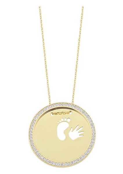 Altın Anne Çocuk Plakalı Taşlı Kolye