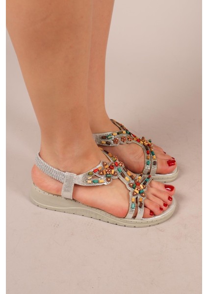 Alora Etnik Taşlı Sandalet Gümüş