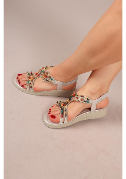Alora Etnik Taşlı Sandalet Gümüş