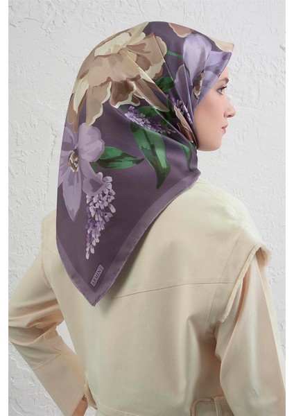 Çiçek Desenli Saf Ipek Twill Eşarp 9414D 84 modelleri