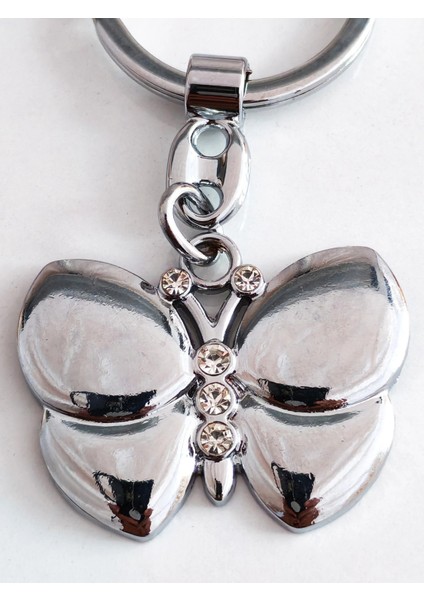 Gümüş Renkli Üç Boyutlu Kelebek Metal Anahtarlık