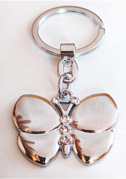Gümüş Renkli Üç Boyutlu Kelebek Metal Anahtarlık fiyatları