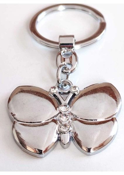 Gümüş Renkli Üç Boyutlu Kelebek Metal Anahtarlık modelleri