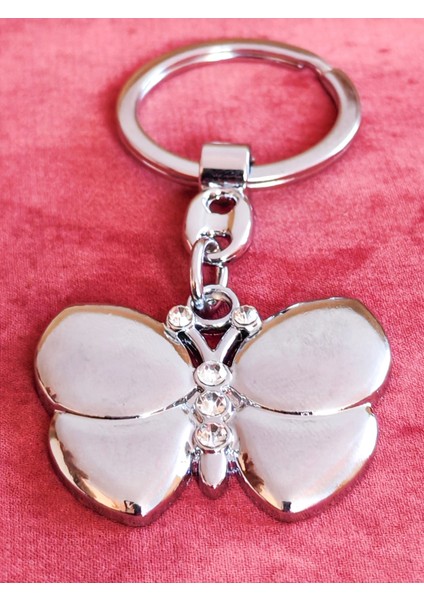 Gümüş Renkli Üç Boyutlu Kelebek Metal Anahtarlık