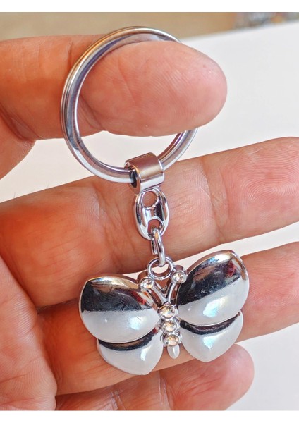 Gümüş Renkli Üç Boyutlu Kelebek Metal Anahtarlık