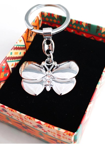 Gümüş Renkli Üç Boyutlu Kelebek Metal Anahtarlık