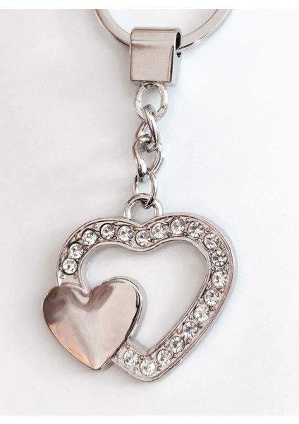 Taşlarla Süslü Kalp Metal Anahtarlık