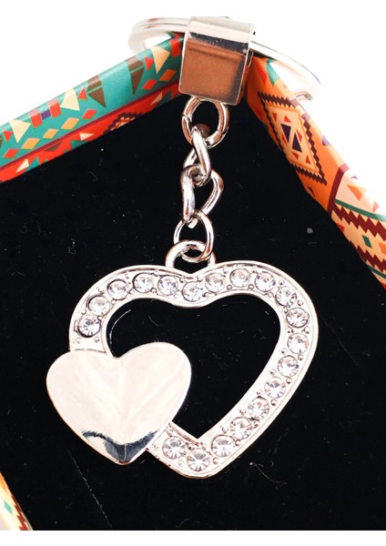 Taşlarla Süslü Kalp Metal Anahtarlık