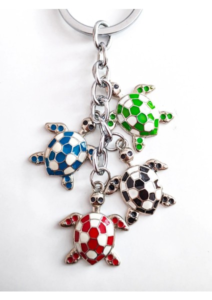Farklı Renklerde Zincirli Kaplumbağalardan Oluşan Metal Anahtarlık