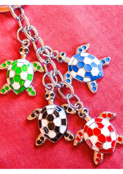 Farklı Renklerde Zincirli Kaplumbağalardan Oluşan Metal Anahtarlık