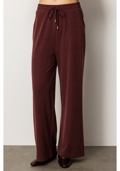 Beli Lastikli Bol Paça Pantolon Bordo 66307