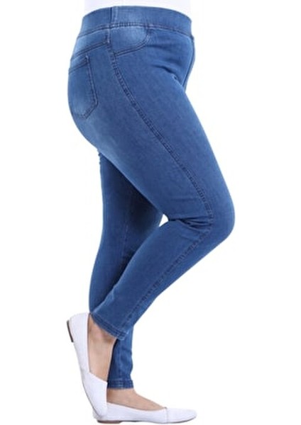 Kadın Kot Pantolon Toparlayıcı Full Likra Beli Lastikli Yüksek Bel Büyük / Küçük Beden- Mavi fiyatları