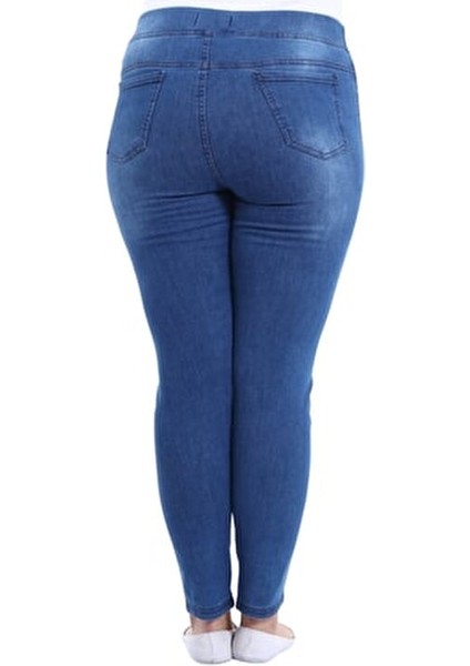 Kadın Kot Pantolon Toparlayıcı Full Likra Beli Lastikli Yüksek Bel Büyük / Küçük Beden- Mavi modelleri
