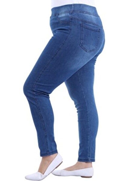 Kadın Kot Pantolon Toparlayıcı Full Likra Beli Lastikli Yüksek Bel Büyük / Küçük Beden- Mavi fırsatları