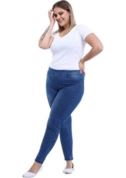 Kadın Kot Pantolon Toparlayıcı Full Likra Beli Lastikli Yüksek Bel Büyük / Küçük Beden- Mavi indirimleri