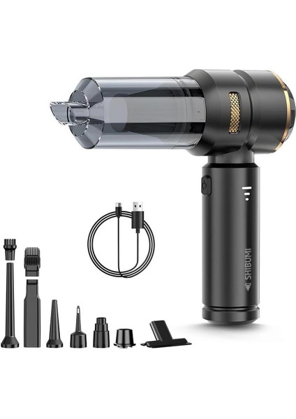 Shibumi Tornada 100 Watt 6000 Mah 16000PA Çekiş Gücü 8 Adet Başlıklı Şarjlı Süpürme Aleti Güçlü Üfleme Oto Araç Içi Süpürge