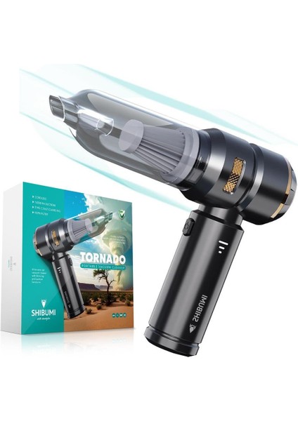 Shibumi Tornada 100 Watt 6000 Mah 16000PA Çekiş Gücü 8 Adet Başlıklı Şarjlı Süpürme Aleti Güçlü Üfleme Oto Araç Içi Süpürge fiyatları
