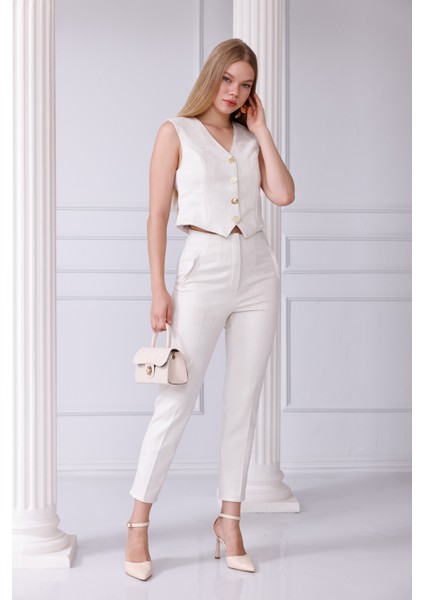 Güderi Aksesuarlı Düğmeli Yelekli Takım modelleri