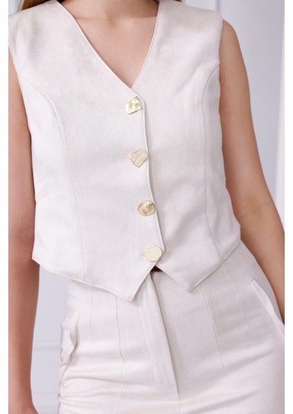 Güderi Aksesuarlı Düğmeli Yelekli Takım fırsatları