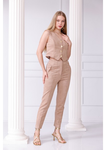 Güderi Aksesuarlı Düğmeli Yelekli Takım fırsatları