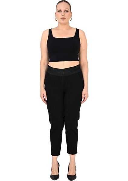 Kadın Büyük Beden Siyah Boru Paça Yüksek Bel Toparlayıcı Pantolon