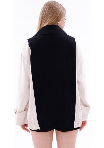 Oversize Kontrast Detaylı Ceket – Siyah Ekru fiyatları