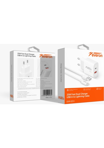 Everon 25W Lightning Usb-A Kablolu Çift Girişli Set Şarj Cihazı Evr 023-I fiyatları